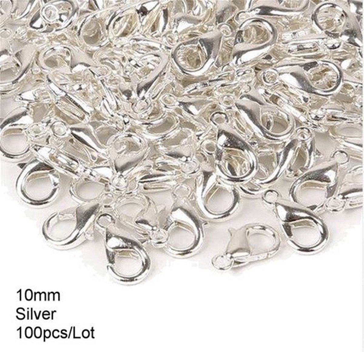 Knaak Karabijnsluitingen - 100 Stuks - 10mm - Zilverkleur - Voor Sieraden Maken & Repareren - DIY Accessoires