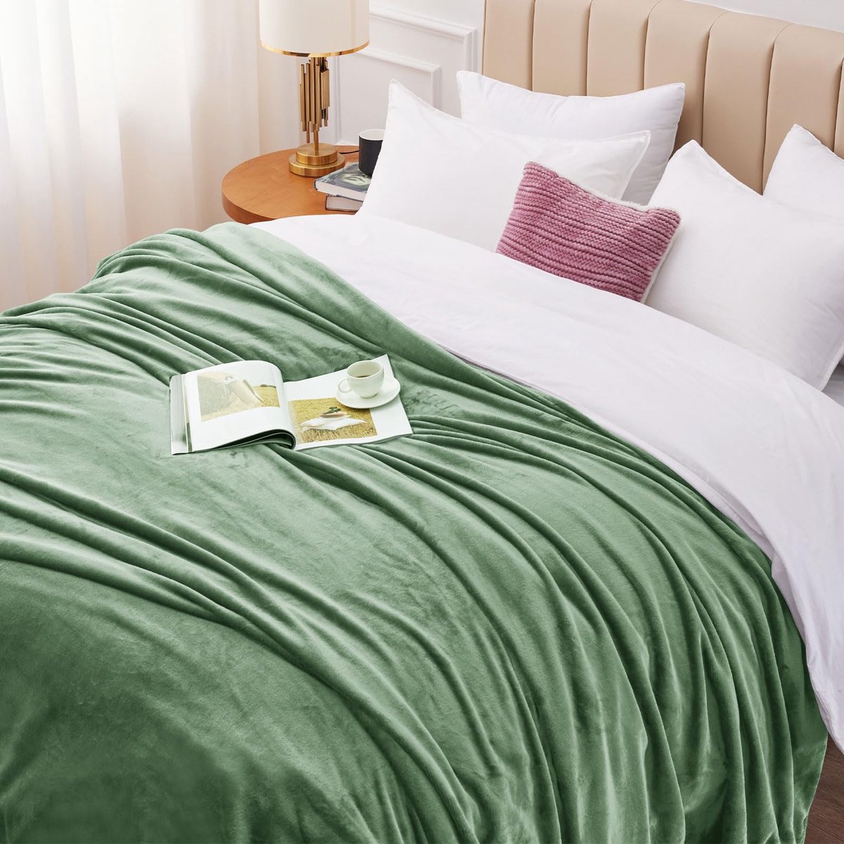 Ibenzoa Grote, Zachte Fleece Dekken - Groen - 220x240 cm - Perfect voor Bank of Reis
