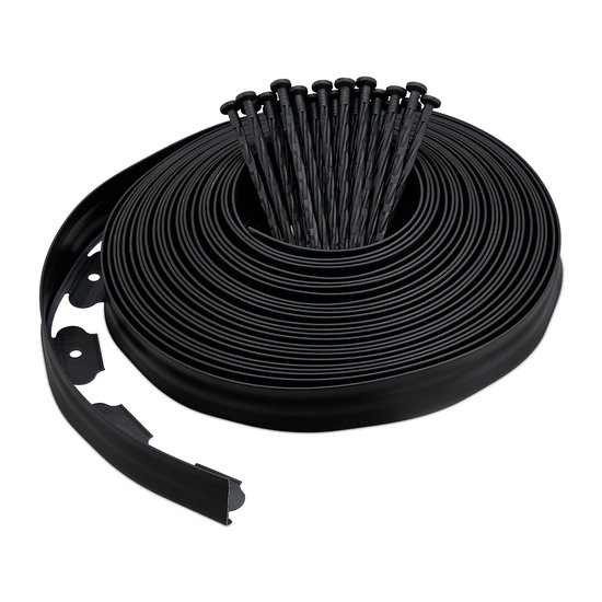 VOUNOT Tuinrand van kunststof, 20 m, met 60 haringen, flexibel, gazonrand met haringen, robuust, tuinidee, hoogte 50 mm, dikte 4 mm, groen