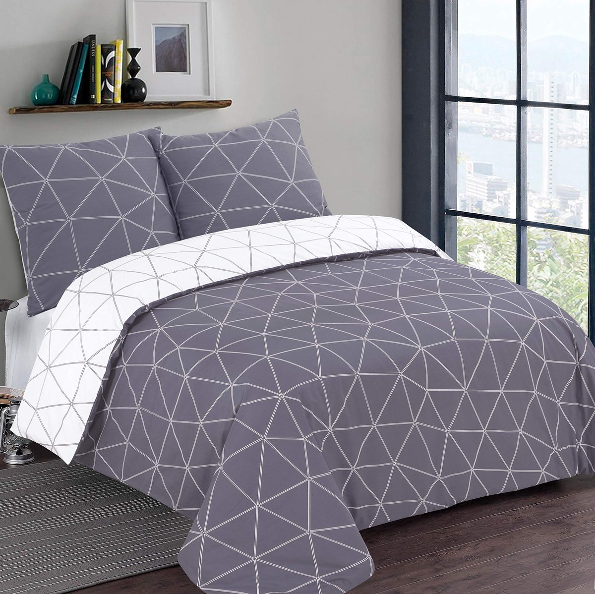Ibenzoa® Duurzame en Comfortabele Grisé Witte Omkeerbare Dekbedovertrek voor Tweepersoonsbed