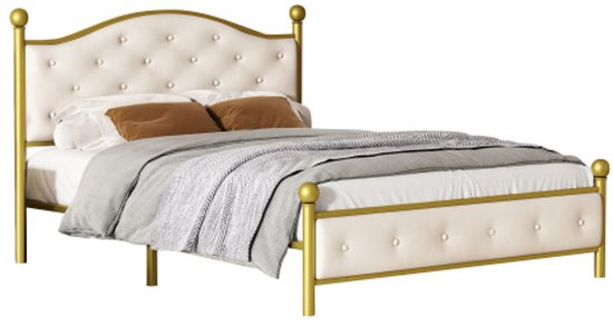 FOUBAM Bedframe, metalen bedframe van metaal met hoofdeinde, tweepersoonsbed /eenpersoonsbed, logeerbed voor slaapkamer, logeerkamer, bed, logeerbed, 120 x 200 cm, wit