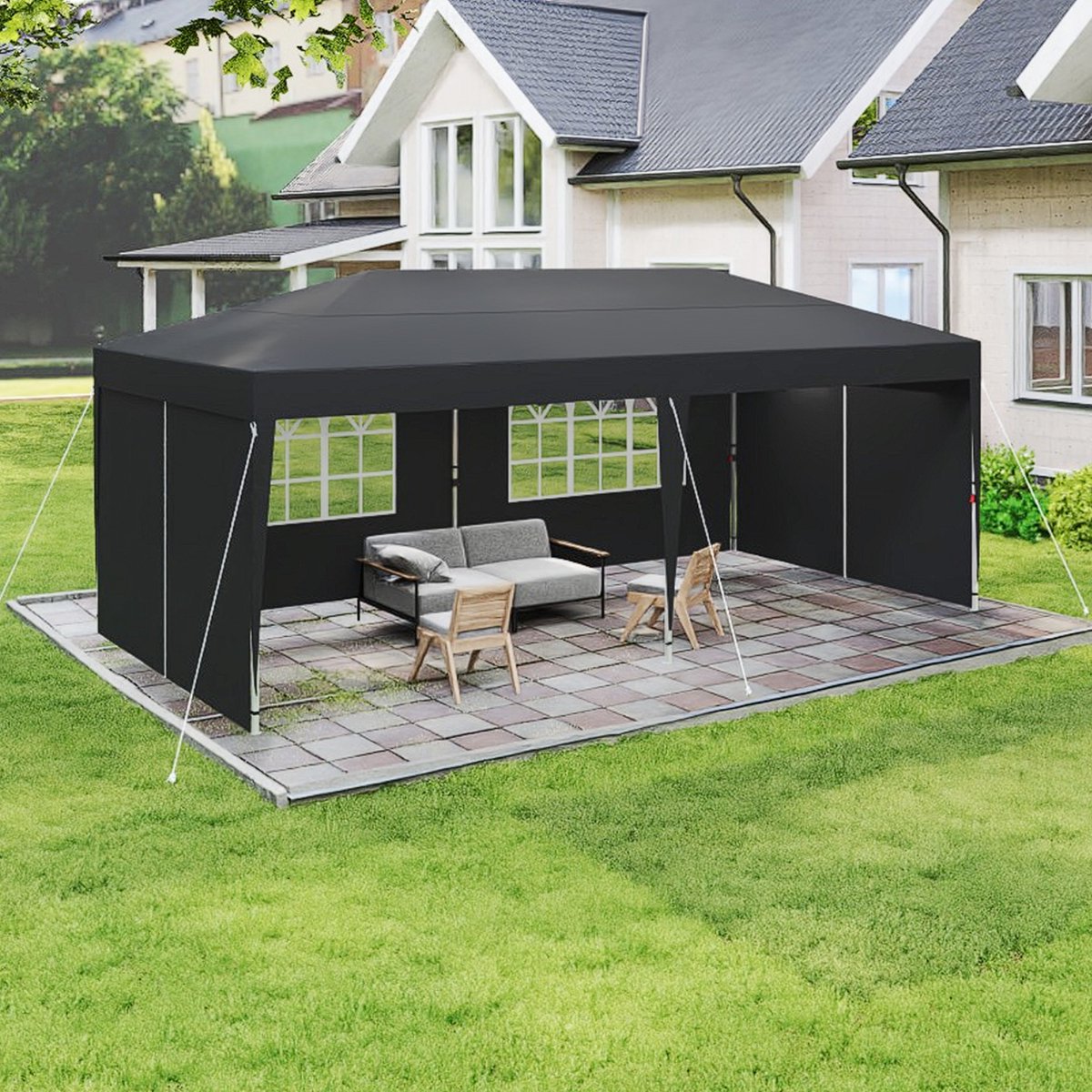 Aufun Opvouwbare Partytent 3X6M, Opvouwbare Partytent, Waterdichte, Zonwerende Stal, Uitgerust Met 6 Zijpanelen En Een Dak Van Oxfordstof, Partytent, Pop-Up Campingtent, Tuintent Voor Feesten, Festivals En Bruiloften, Antraciet