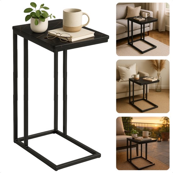 WOLTU Side Table Coffee Table Coffee Table Sofa Table Bedside Bed Table Laptop Table Frame Metal Table Table Wood Table 45x25x63.5cm (WxDxH), Black