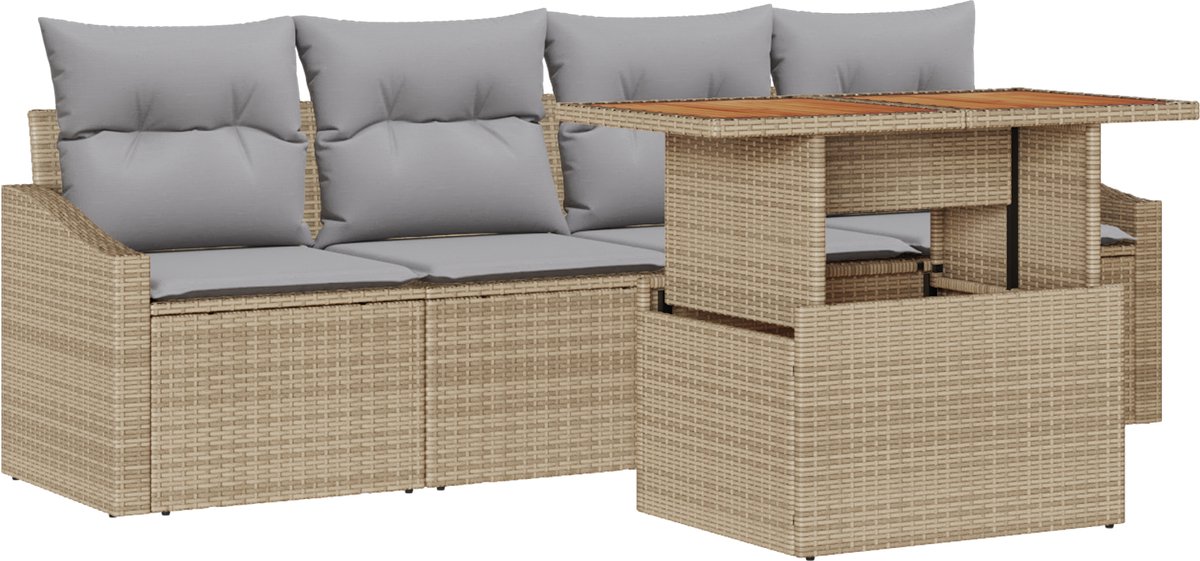 vidaXL - Tuinbank - Set - met - opslag - 5 - pcs - Beige - Poly - rattan