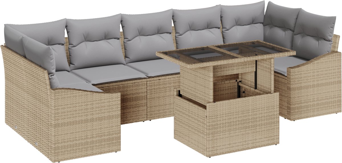 vidaXL Tuinbank - Set - 8 - st - Beige - poly - rattan