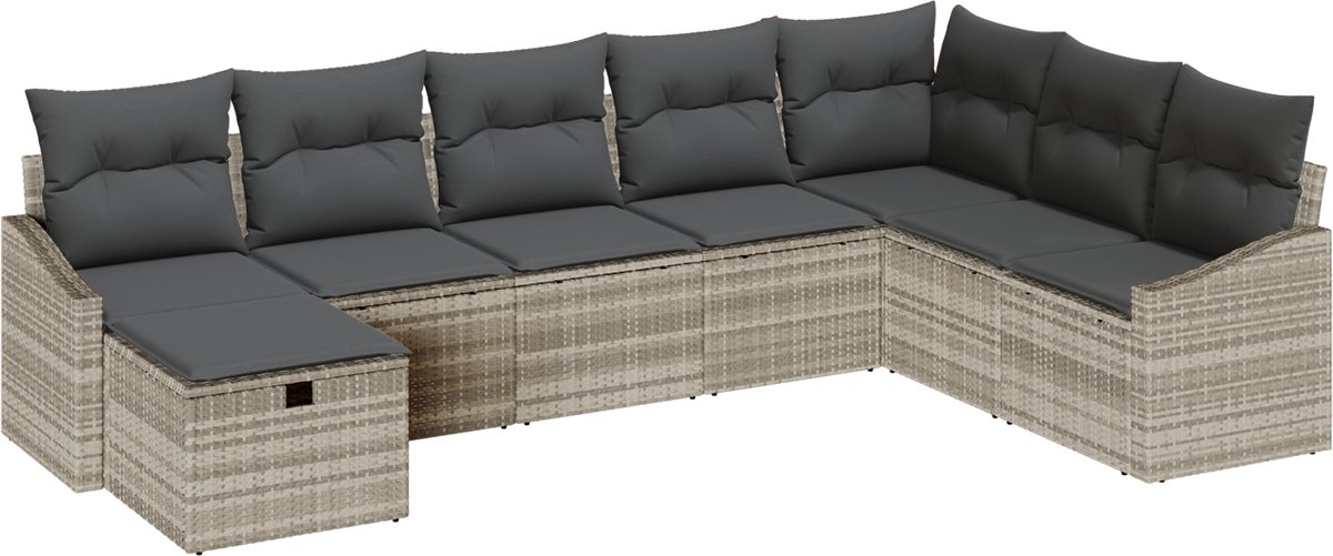 vidaXL Tuinbank - Set - 8 - st - poly - rattan Lichtgrijs/ Donkergrijs