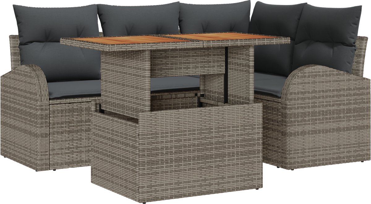 vidaXL - Tuinbank - Set - met - opslag - 5 - pcs - Grijs - Poly - rattan