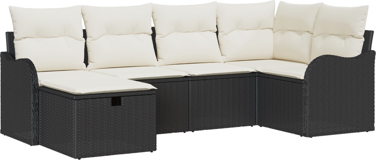 vidaXL Tuinbank - Set - 6 - st - Poly - rattan Zwart