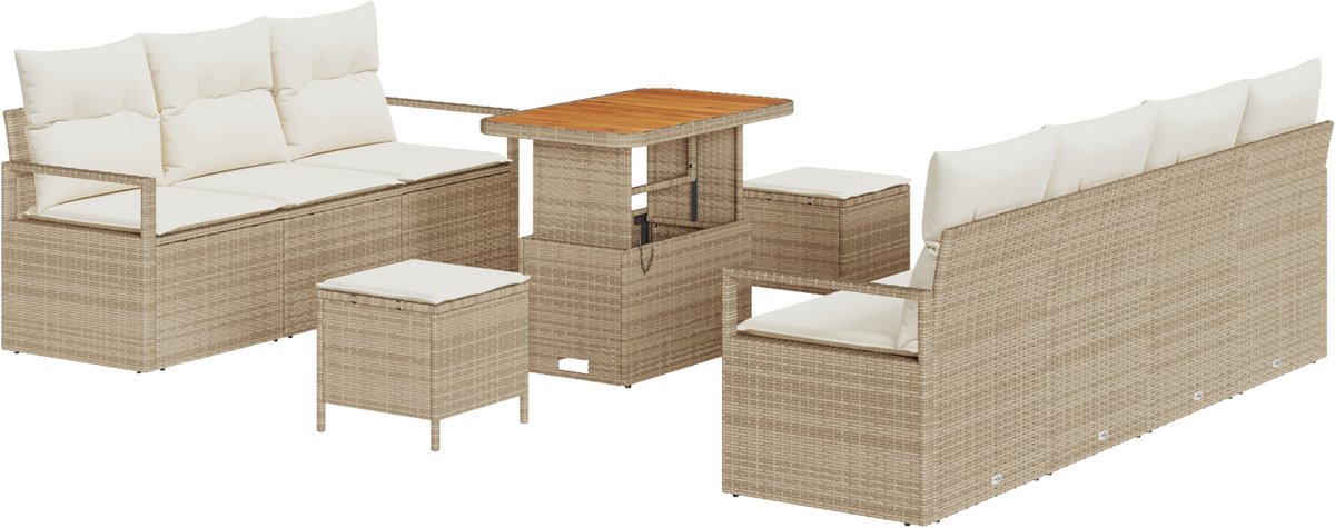 vidaXL - Tuinbank - Set - met - kussen - 10 - pcs - Beige - poly - rattan