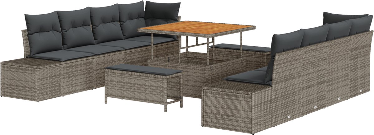 vidaXL - Tuinbank - Set - met - kussen - 11 - pcs - Grijs - poly - rattan