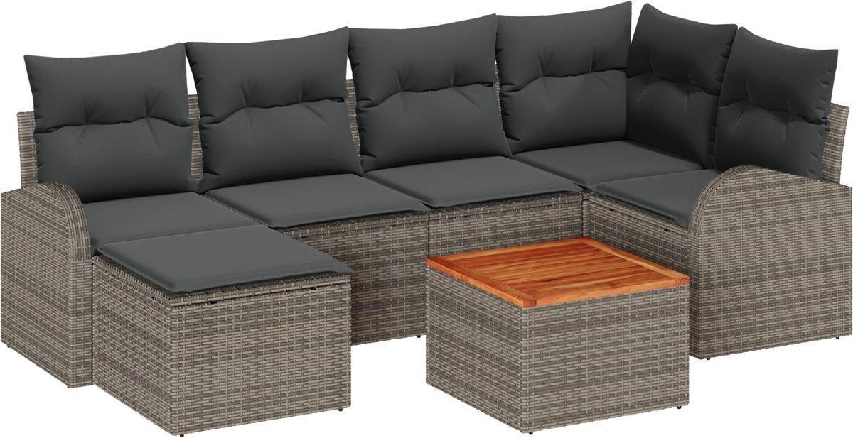 vidaXL - Tuinbank - Set - met - opslag - 7 - pcs - Grijs - poly - rattan