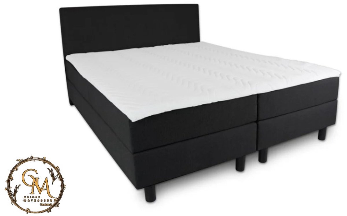 Boxspring SleepEase - 120x210 Compleet - Zwart Glad - Golden Matrassen Zeeland