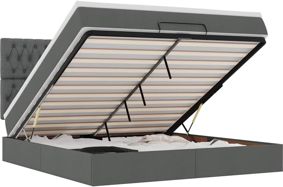 vidaXL - Ottoman - bed - met - matras - 160x200cm - stof - donkergrijs