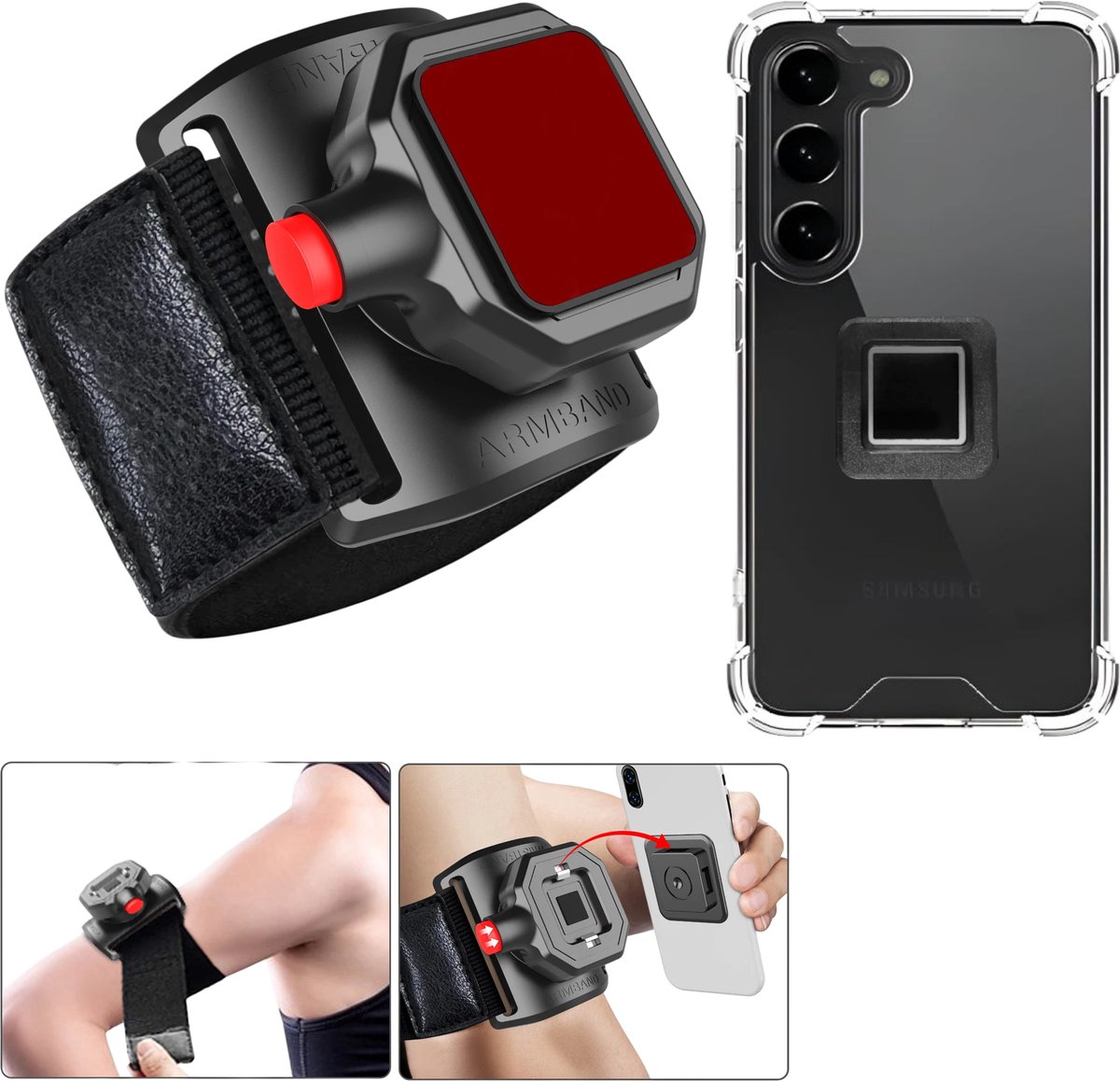 Sportarmband Met Magneet met Backcover Hoesje Geschikt voor: Samsung Galaxy S23 - Polsband - Sportband - Hardloop Armband - Bevestiging Pols of Arm - Hardlopen - Hardloopband
