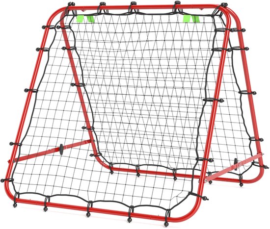 Voetbal Rebounder - Kickback - Tchouk - 100 x 95 cm - Voetbal Bouncer - Opvouwbaar - Verstelbaar Voor Verschillende Intensiteitsniveaus - Voetbal trainingsmateriaal - Voetbaldoel - Voetbal/Handbal/Honkbal - Rood