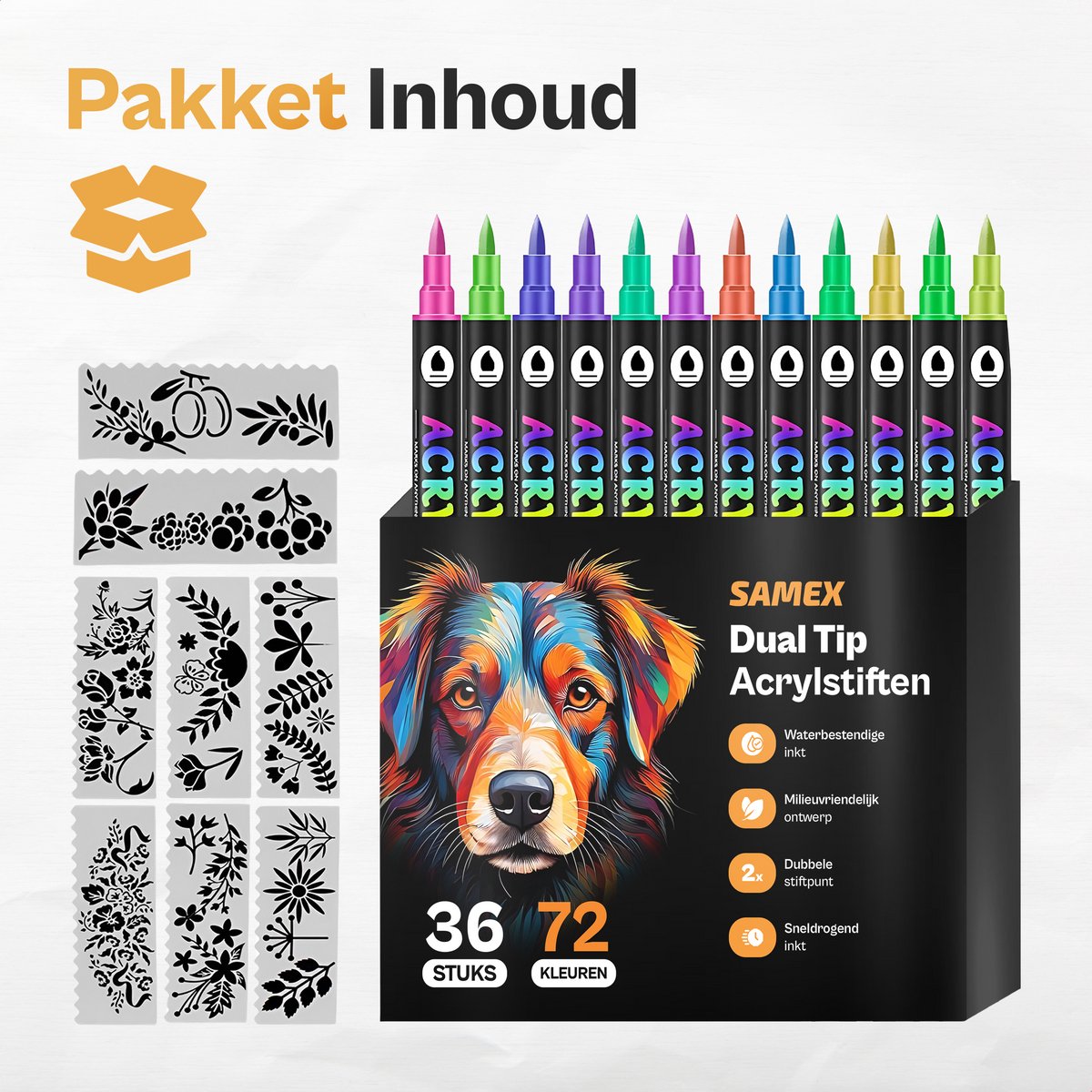 Panduro Acrylstiften, verpakking van 12 stuks, acrylstiften om stenen te beschilderen, waterdichte verf voor buiten, permanente markers, doe-het-zelf, knutselen, schilderen