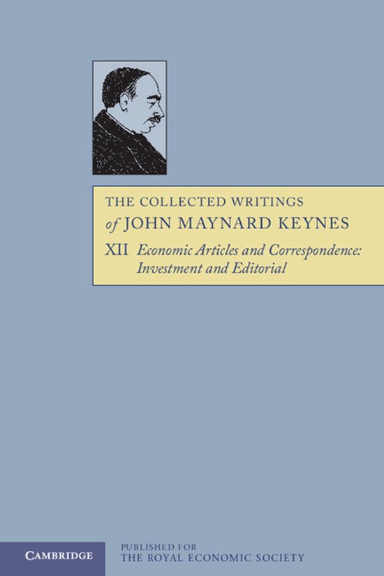Boekomslag met een zwart-witportret van John Maynard Keynes op een blauwe achtergrond met witte en zwarte tekst.