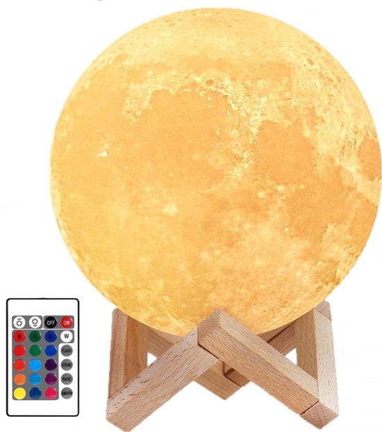 Lampe lune - Lampe lune - Lampe lune - Lampe de nuit - 15 cm - Imprimée en 3D - 16 couleurs - sans fil - Dimmable - Avec télécommande - Modèle amélioré - Grosse batterie - Mobstore