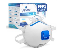 VEVOX® Stofmasker FFP3 – Set van 5, 10 of 20 – Mondkapje – Dust Mask – Masker met ventiel – Adembescherming bijv. tegen fijnstof, schimmel of asbest