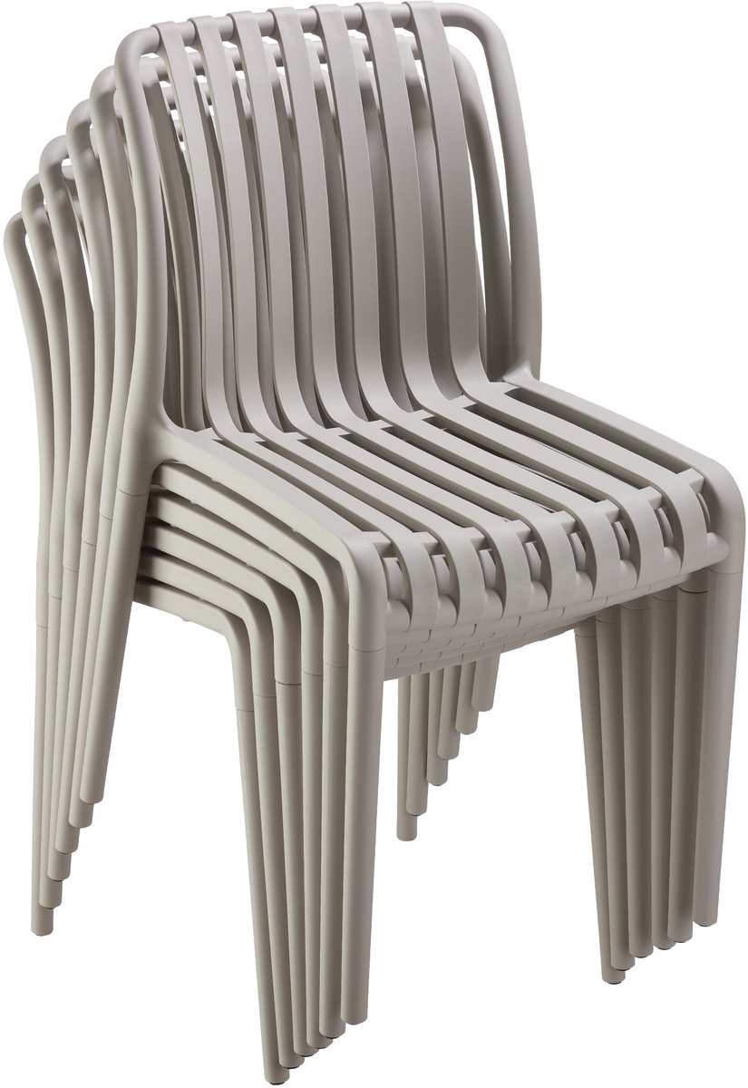tectake® Set van 6 Tuinstoelen Alcudia - Taupe - Kunststof Stoelen - Stapelbaar - Stoelen voor Tuin, Terras of Balkon - Weerbestendig en UV-bestendig - Draagkracht 120kg per Tuinstoel – foto 2
