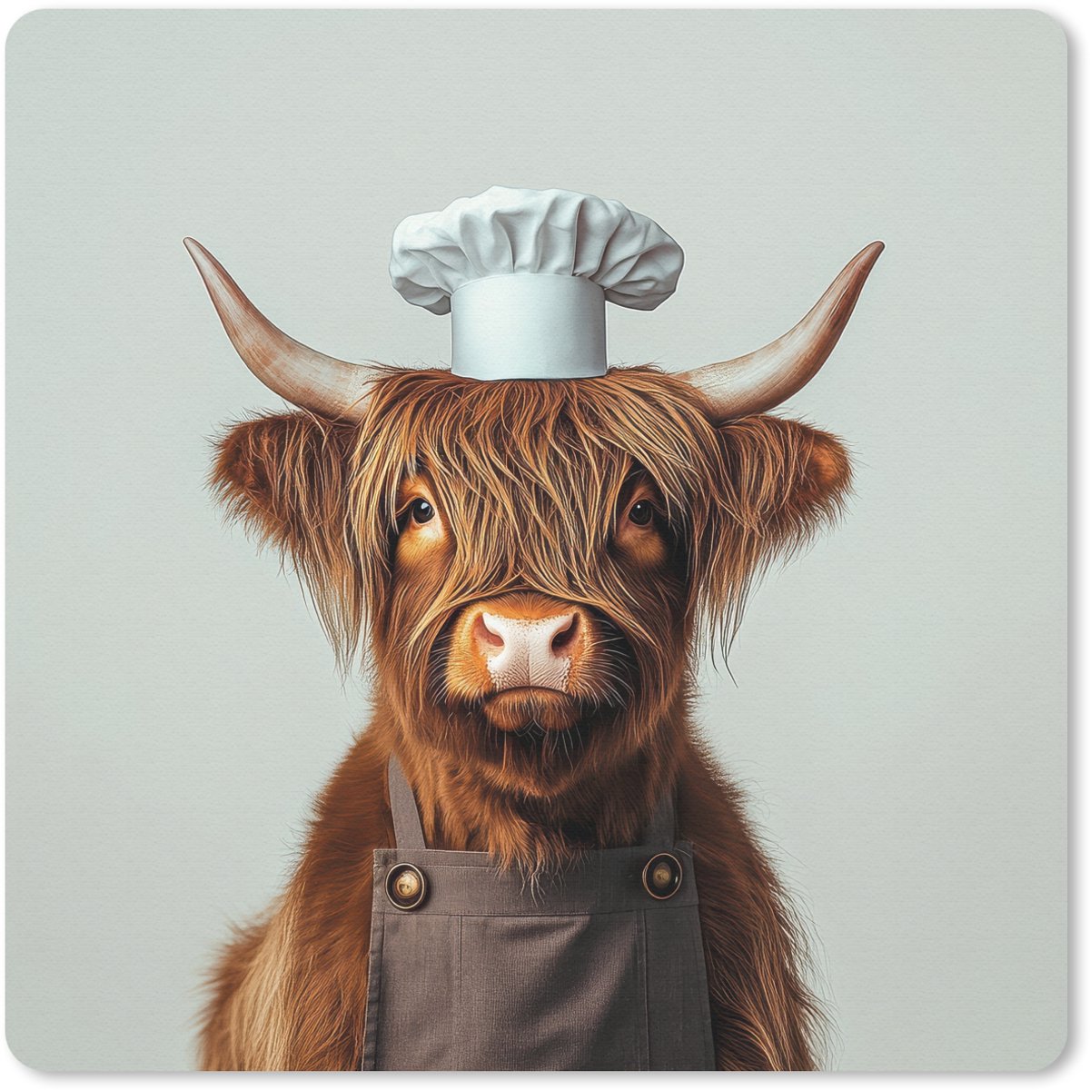 Muismat 30x30 cm - Mousepad Schotse Hooglander - Bruin - Hoorns - Kokskleding - Muismatten