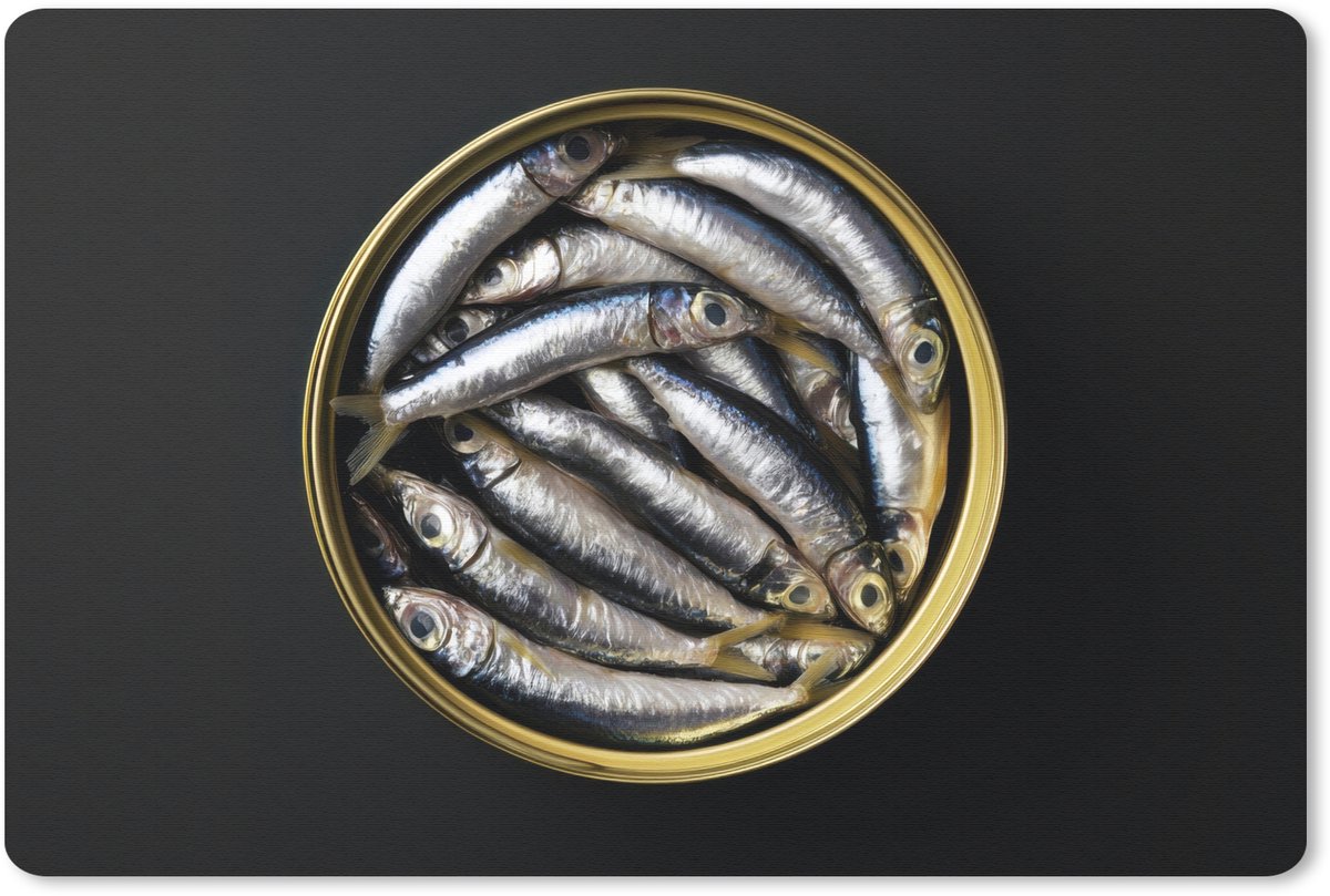 Muismat 27x18 cm - Mousepad Sardines - Vissen - Rond - Zwart - Muismatten