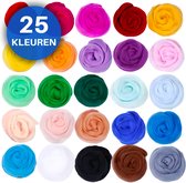 PLUSHCEWT Viltwol, set van 25 kleuren, 75 g, sprookjeswol van schapenwol voor nat vilten en droogvilten, premium merinowol om vilt te knutselen, vilten starterset voor knutselprojecten en doe-het-zelf