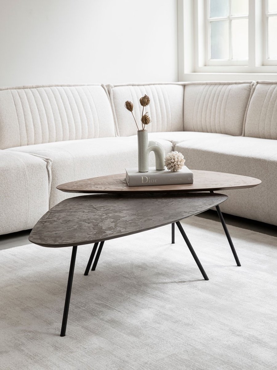 DTP Home Coffee table Plectro Earth, set of 2,38x90x50 cm (color: Fudge) / 34x100x60 cm (color: Pepper), mortex Zwart