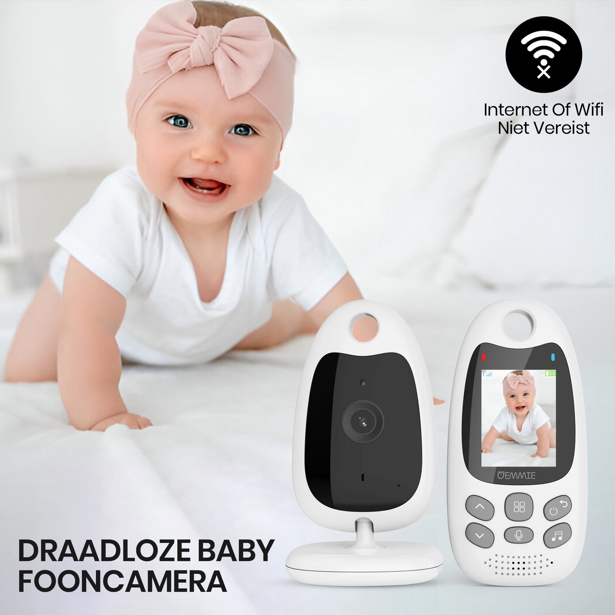 Afbeelding 3 van Oemmie Babyfoon - Babyfoon met Camera - Baby Monitor - Baby Camera - Video & Audio - Nachtvisie - Wit