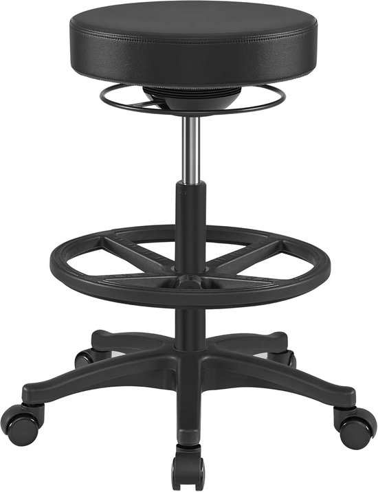 Vinsetto Draaibare Kruk – Hoogte 69-91 Cm, Met Kantelbare Rugleuning En Verstelbare Voetsteun