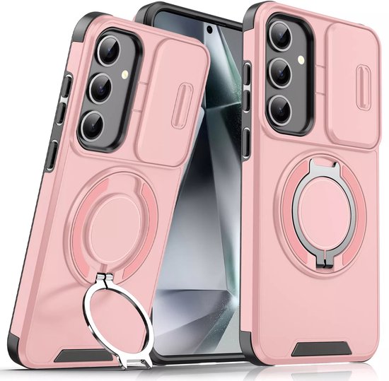 Coque Armor Tough [Support rotatif à 360°] [Compatible Magsafe] Compatible avec : Samsung Galaxy A36 et Samsung A56 - Coque de protection pour appareil photo intégré - Hybride - Rose