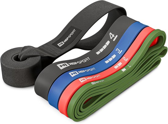 Hop-Sport Weerstandsbandenset met Deuranker – 4 Duurzame Weerstandsbanden van Scheurvast Rubber (2-40 kg) – Voor Krachttraining, Full-Body Fitness, Spieropbouw en Revalidatie Thuis