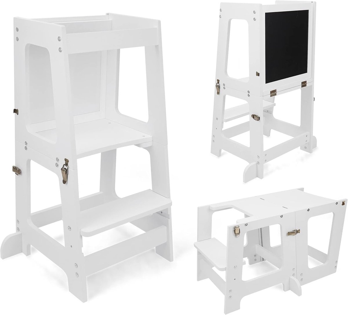 Multifunctionele 3-in-1 Leertoren en Keukenhulp voor Kinderen - Wit