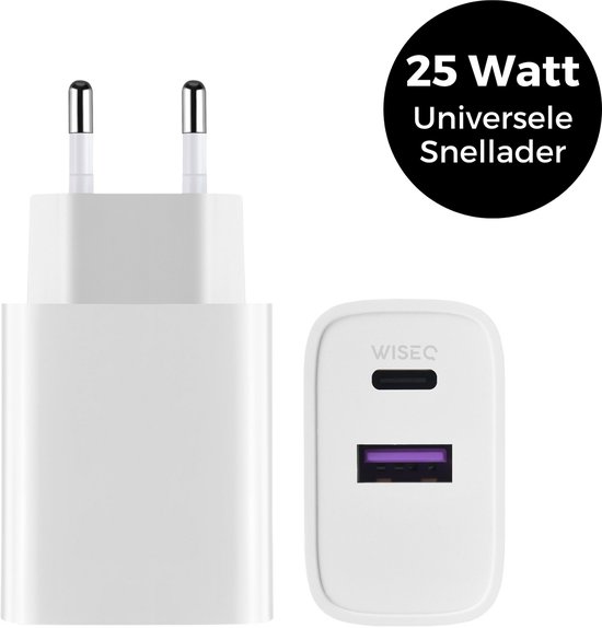 USB C snellader 25W met meerdere poorten, USB en USB C adapter, wit, geschikt voor iPhone en Samsung