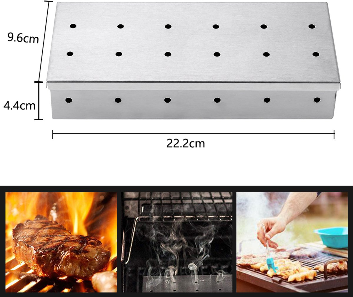 COZYVENT 2 stukken Extra dik Rookbox voor gasgrill of houtskoolgrill, rookbox van roestvrij staal, werkt met houtsnippers, voegt gerookte BBQ-smaak toe, scharnierend deksel, kromtrekkende grillaccessoires