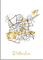 DesignClaud Rotterdam Plattegrond Stadskaart poster met goudfolie bedrukking A2 + Fotolijst zwart