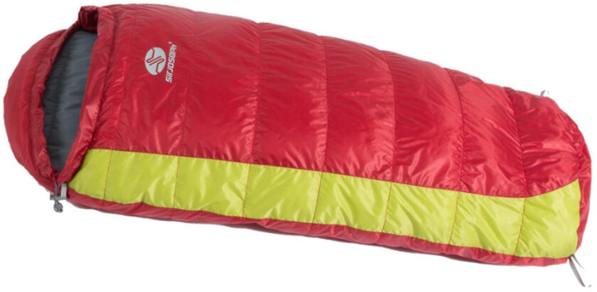 SirJoseph donzen mummyslaapzak voor kinderen Kiki Down 125-145 - links 145 cm - Rood met Lime
