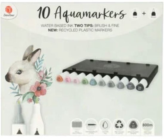 Marqueurs Decotime Aqua avec plateau décot - encre à base d'eau - pointe étroite / épaisse - boîte de rangement empilable - Marqueurs Twin - Marqueurs à eau - Professionnels - Marqueurs de couleur - Aquarelle - Marqueurs