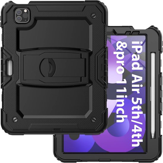 Étui antichoc Convient pour : Apple iPad Pro 11 pouces (2022/2021/2020) et iPad Air 5 / Air 4 / Air 11 pouces (2025) M3 / Air 11 pouces (2024) M2 - Zwart