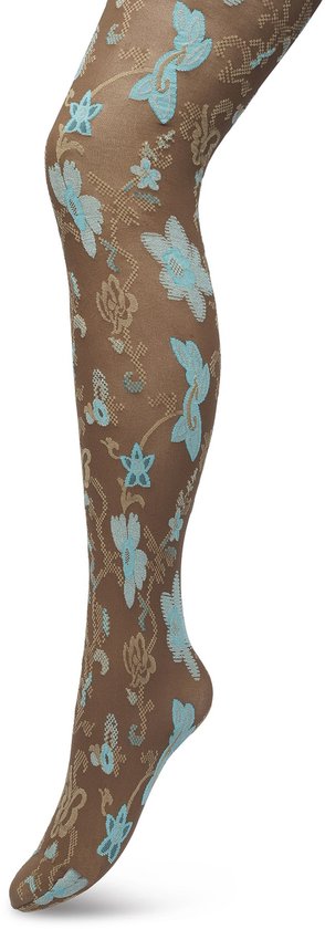 Bonnie Doon Collant Fleurs 60 Deniers Marron Femme Taille L/XL - Imprimé Floral - Floral - Imprimé - Coutures Lisses - Confort de Port Maximum - Collant Ornement Floral - Collant Chique - Festif - Marron/ Blauw - Fougère - BP221905.11