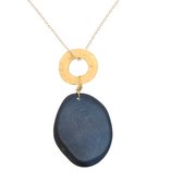 Celeste Ketting met Tagua Hanger Blauw - Goudkleurige Ring