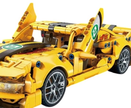 bricksNblocks® bouwblokjes gele sportwagen, 451 blokjes | te combineren met Technisch Lego auto's | sportauto bouwpakket | racewagen bouwset | past op technisch Lego speelgoed