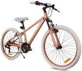 Verdant Bike Kinderfiets voor jongens 24 inch, te kiezen uit 7 versnellingen Shimano van 8 tot 12 jaar met V-brakes, schokdemper, bel, zijstandaard (Cappuccino)