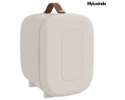 Mylucinda® Mini Koelkast – 4L – Koelt Tot 2°C & Verwarmt Tot 65°C – Compact Formaat 20x26x28 cm – Voor Thuis, Auto & Kantoor – Crème Wit