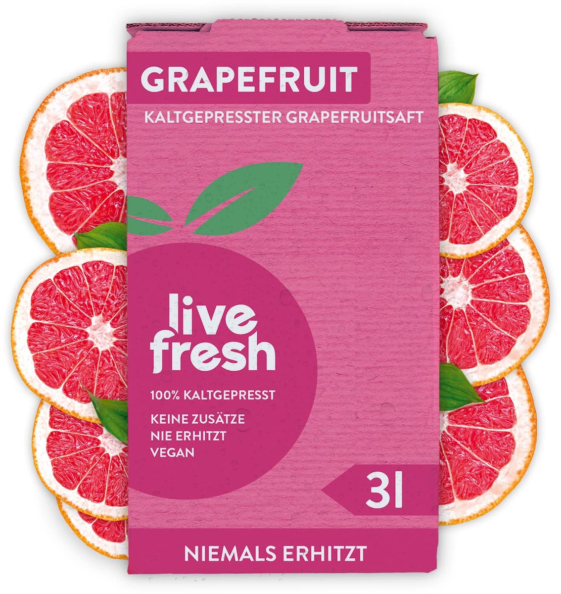 LiveFresh 100% grapefruitsap koudgeperst – saptap – zonder toevoegingen – pompelmoes vruchtensap gemaakt in Duitsland – 3 Liter