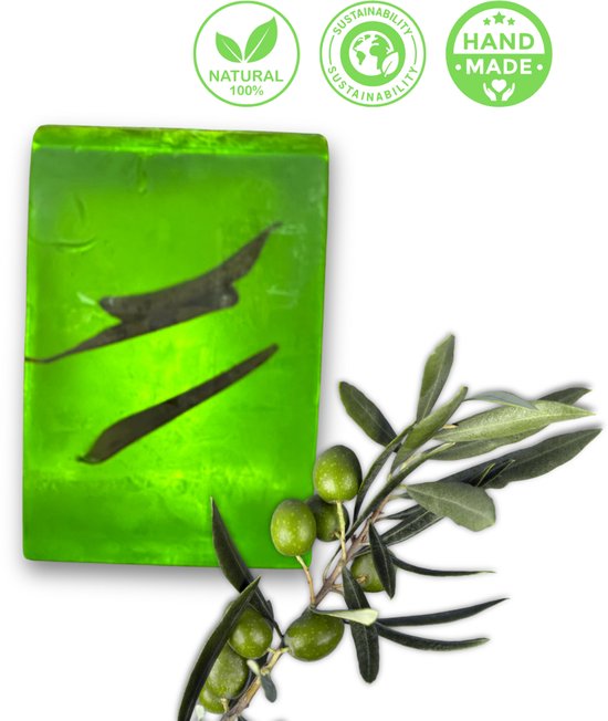 De Vitamineshop - Zeep - Natuurlijke Olijfblad Zeep Blok - Met Echte Olijfblad – 100% Natuurlijke & Handgemaakte Verzorgingszeep - Handzeep - Douchezeep - 120 gr