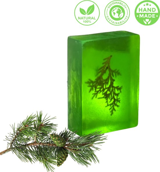 De Vitamineshop - Zeep - Natuurlijke Dennen Zeep Blok - Met Echt Dennenblad – 100% Natuurlijke & Handgemaakte Verzorgingszeep - Handzeep - Douchezeep - Cadeau - 120 gr