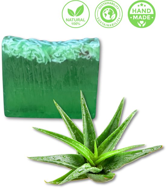 De Vitamineshop - Zeep - Natuurlijke Aloë Vera Zeep Blok – 100% Natuurlijke & Handgemaakte Verzorgingszeep - Handzeep - Douchezeep - Cadeau - 120 gr