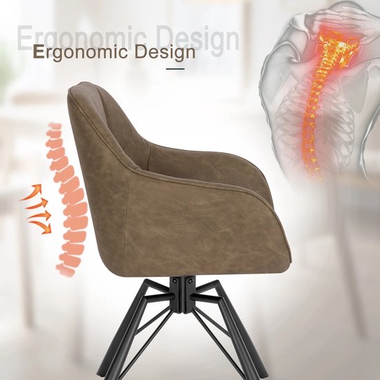 Eetkamerstoel - Eetkamerstoelen met armleuning - Eetkamer stoelen - 360° Draaibaar - Brede zitting - Vintage kunstleer - 1 stuk