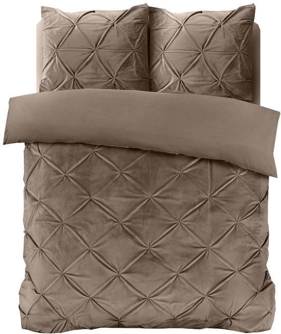 Sleeptime Velvet Pintuck Dekbedovertrek - Eenpersoons - 140X200/260 + 1 x kussensloop 60x70 - Taupe